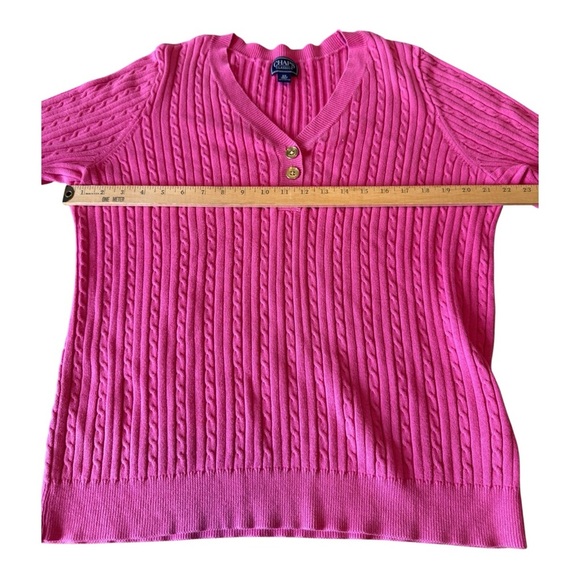 Chaps Classic Ladies Pink Cable Knit Sweater Preppy Timeless V Neck Sz 2X - Picture 6 of 9